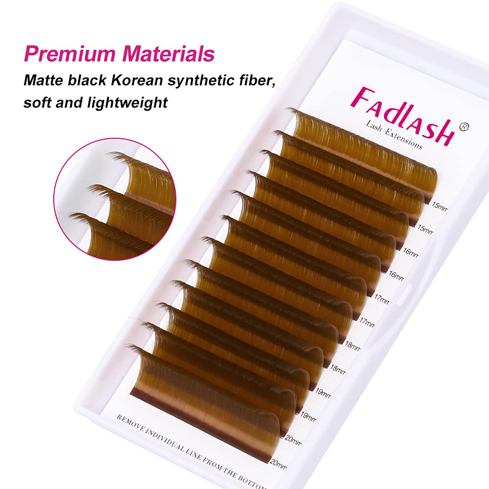 Volume Lash Extensions 0.07 D Curl Easy Fan Volume Lashes Mixed Tray 15-20mm Easy Fanning Lashes Brown Colored Lash Extension Supplies (Blond 0.07-D, 15-20mm)