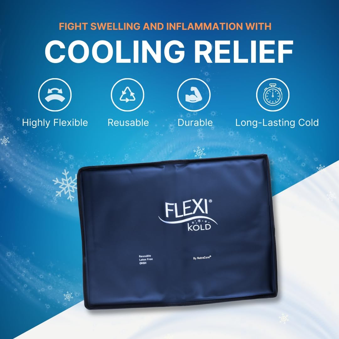 FlexiKold Gel Ice Packs (Standard Large: 10.5" x 14.5") for Injuries Reusable, Back Pain Relief, Knee Wrap, After Surgery, Ice Pack for Knee, Shoulder - 6300-COLD by NatraCure