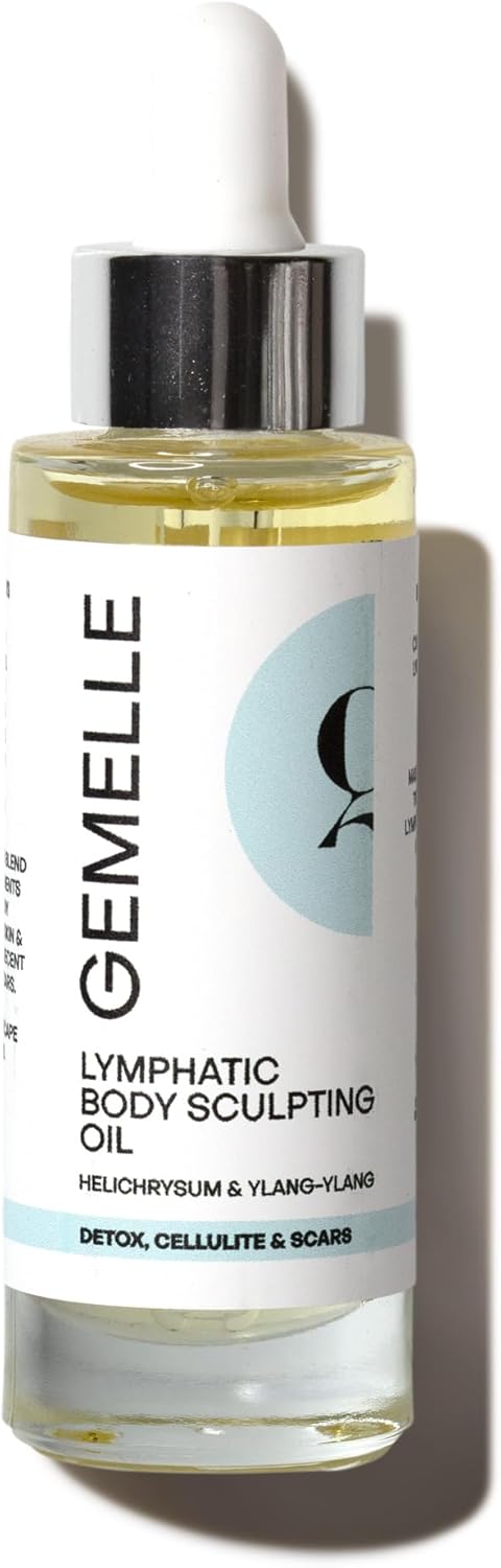 GEMELLE Lymphatic Gua Sha Body Oil | 10x Award Winner | Lymphatic Drainage, Anti-Cellulite, Sculpting | Vitamin E, Anti-Aging | Targeted Use with Gua Sha Tool | Organic, Natural, Clean Beauty – 30ml