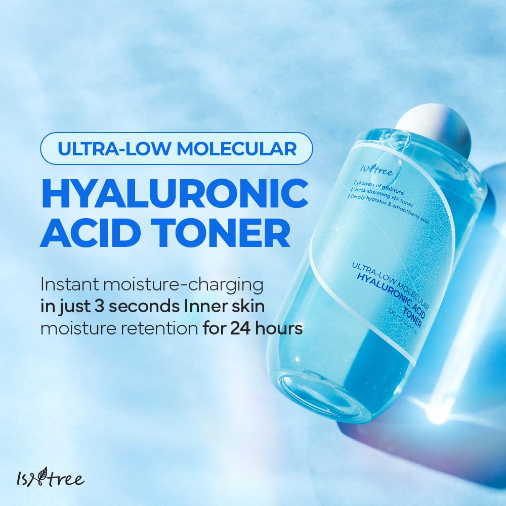 ISNTREE Ultra-Low Molecular Hyaluronic Acid Toner 300ml, 10.14 fl.oz | Korean Skincare | Quick Absorbing | Deep Hydration & Skin Smoothing | Vegan & Fragrance-Free