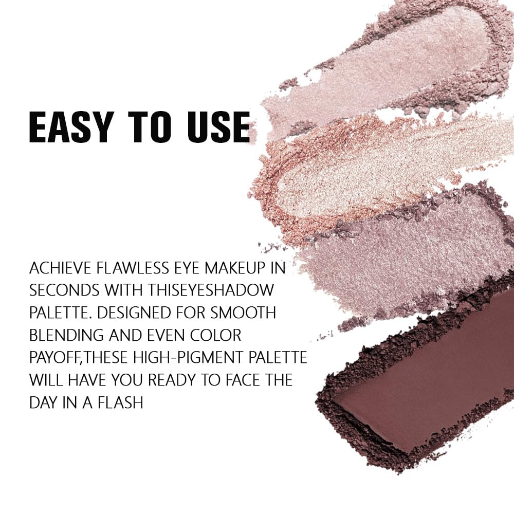 Kaely Powder Eyeshadow Quad, Pearl Mauve Glitter Shimmer Eyeshadow Palette Makeup, Neutral Eye Shadow Palette for Older Women Pigmented Waterproof, sombras para ojos, Blendable, Cruelty-free, 11