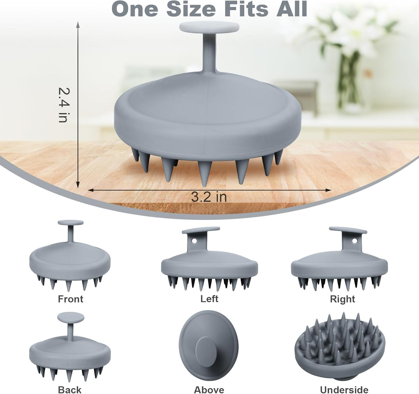 Silicone Scalp Massager, Scalp Scrubber for Hair Growth with Soft Bristles, Scalp Exfoliator Brush Dandruff Removal Shampoo Brush for Wet Dry Scalp Care (Grey)