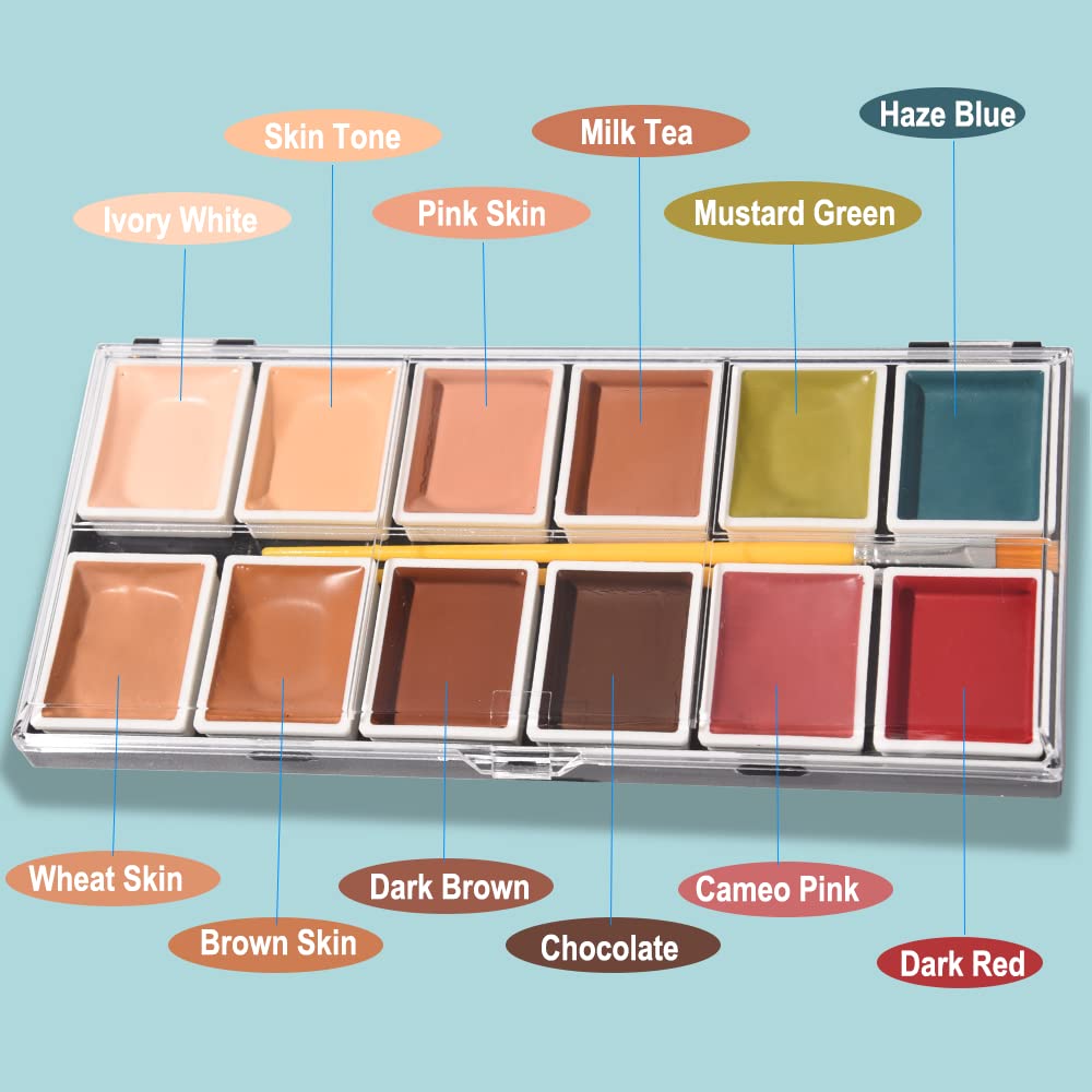 Alcohol Activated Makeup Palette for FX Makeup with Makeup Egg Mimic Wound Sponge Cleaning accessories 12 Colors