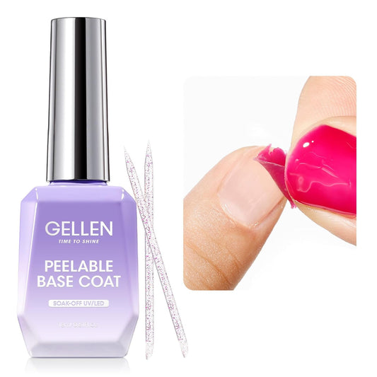 GELLEN Peel Off Base Coat, 18ml Peelable Gel Base Coat for Gel Nail Polish, UV LED Lamp Needed Clear Nail Polish without Soaking for Take off Nail Practice Beginners