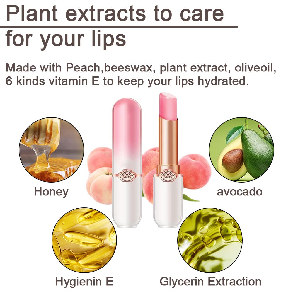 evpct 2Pcs Peach Tinted Lip Balms PH Lip Color Changing Lipstick Balm Stain Gift Set Queen for Women Girls Korean Mood Long Lasting Color Change Light Pink Lipstick Lip Tint Makeup Lip Plumper Gloss