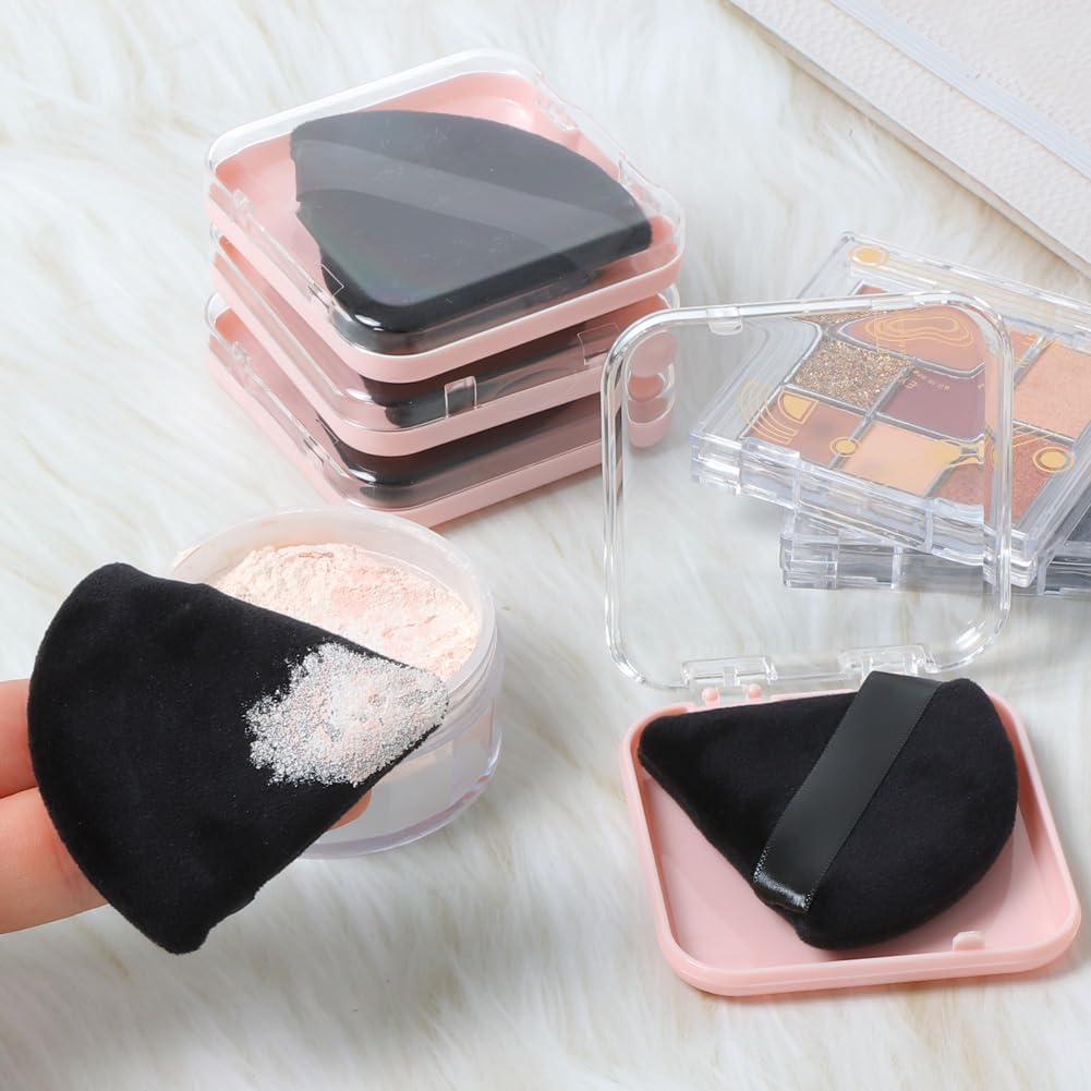 Ocim 4 Pcs Triangle Powder Puffs for Face Powder,Soft Velour Triangular Beauty Puff,Makeup Pressed, Baking & Setting Powder Sponge Applicator Pads with Case,black