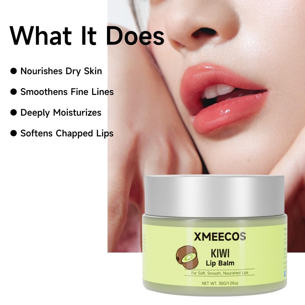 Beeswax lip balm with rose and jasmine, kiwi, strawberry, peach, cherry extract bee friendly 100% Natural for men and women, cruelty free moisturizing (30 Grams, Kiwi)