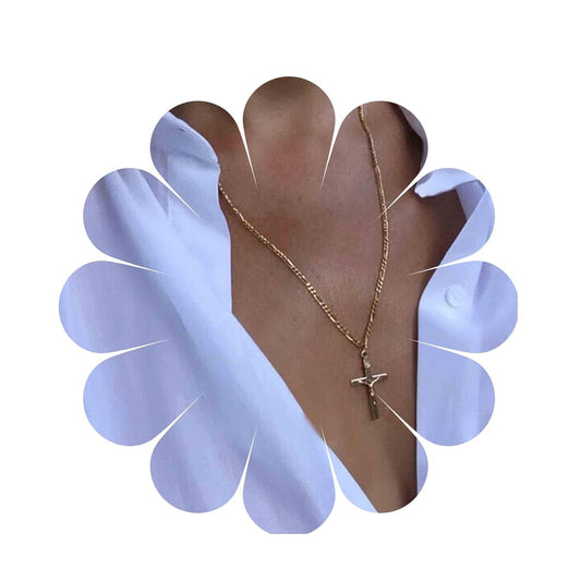 Jesus Cross Necklace Chain Gold Crucifix Cross Pendant Necklace Minimal Religious Necklace Christian Necklace Jewelry for Women and Girls Gift for Her