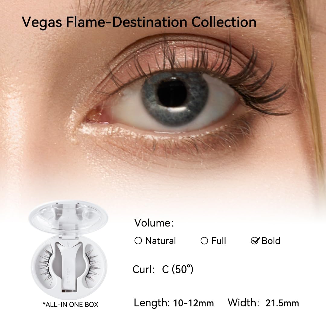 Magnetic Eyelashes with Applicator Kit, [No.25 Destination Collection: Vegas Flame] Reusable Magnetic Lashes without Eyeliner, Glue-free False Lashes, Waterproof, Lightweight
