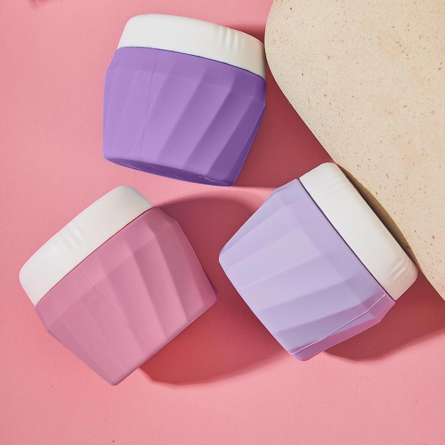 Travel Containers for Toiletries, Premium Silicone Cosmetic Cream Jars, TSA Approved Leak-Proof Refillable Travel Size Toiletries with Clear Bag for Cosmetic Face Body Cream (Purple, 1OZ)