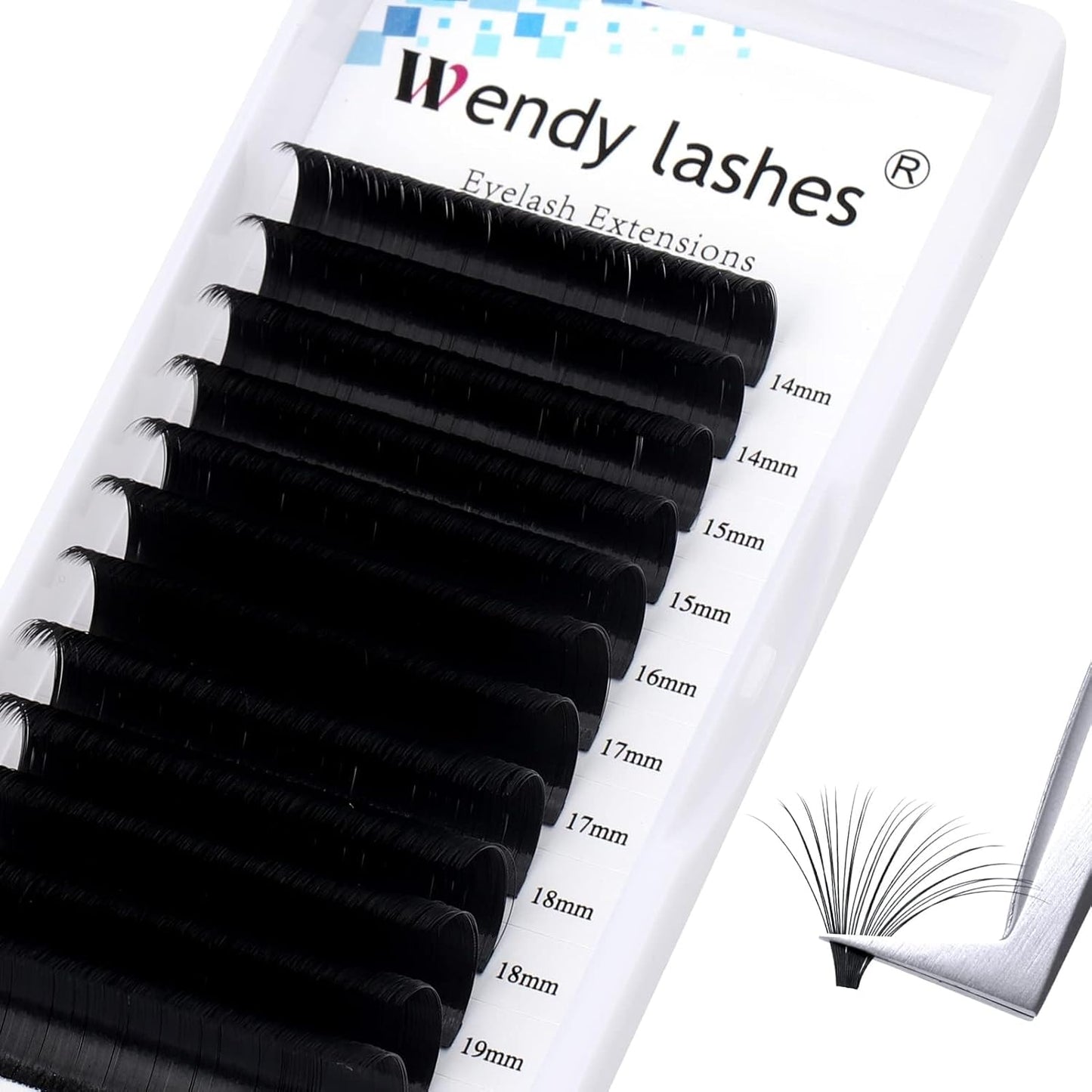 Easy Fan Volume for Lash Artists: Wendy, Handmade Fans for Eyelash Extensions, Self Fanning, Blooming, Black, C Curl, 0.05mm, 8-14mm, KH126