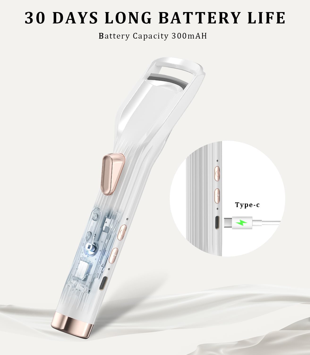 Heated Eyelash Curler Premium PRO - Fast Heat up in 8s - 24 Hours Long Lasting - Rechargeable Electric Eyelash Curler with Type-C, 2 Heat Modes, Anti-Burn Eyelid, Gift for Women Girls, White-AB