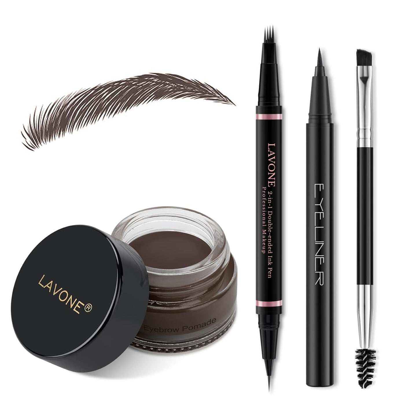 Eyebrow Pencil Makeup Kit, with Waterproof 2-IN-1 Microblading Eyebrow Pen, Eyebrow Pomade, Eyeliner and Dual-ended Eyebrow Brush, Brow Pencil Kit for Natural Eyebrows - Dark Coffee