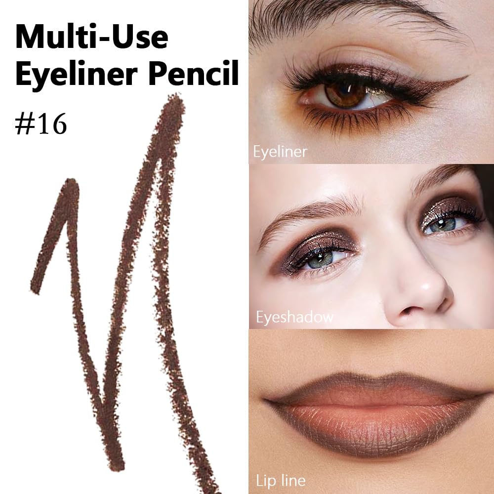 Kaely Gel Eyeliner Pencil for Women, Brown Eye Liner Waterproof Smudge Proof with Sharpener, Waterline Eye Makeup Liners, delineador de ojos contra el agua, Vegan & Cruelty-Free, 16