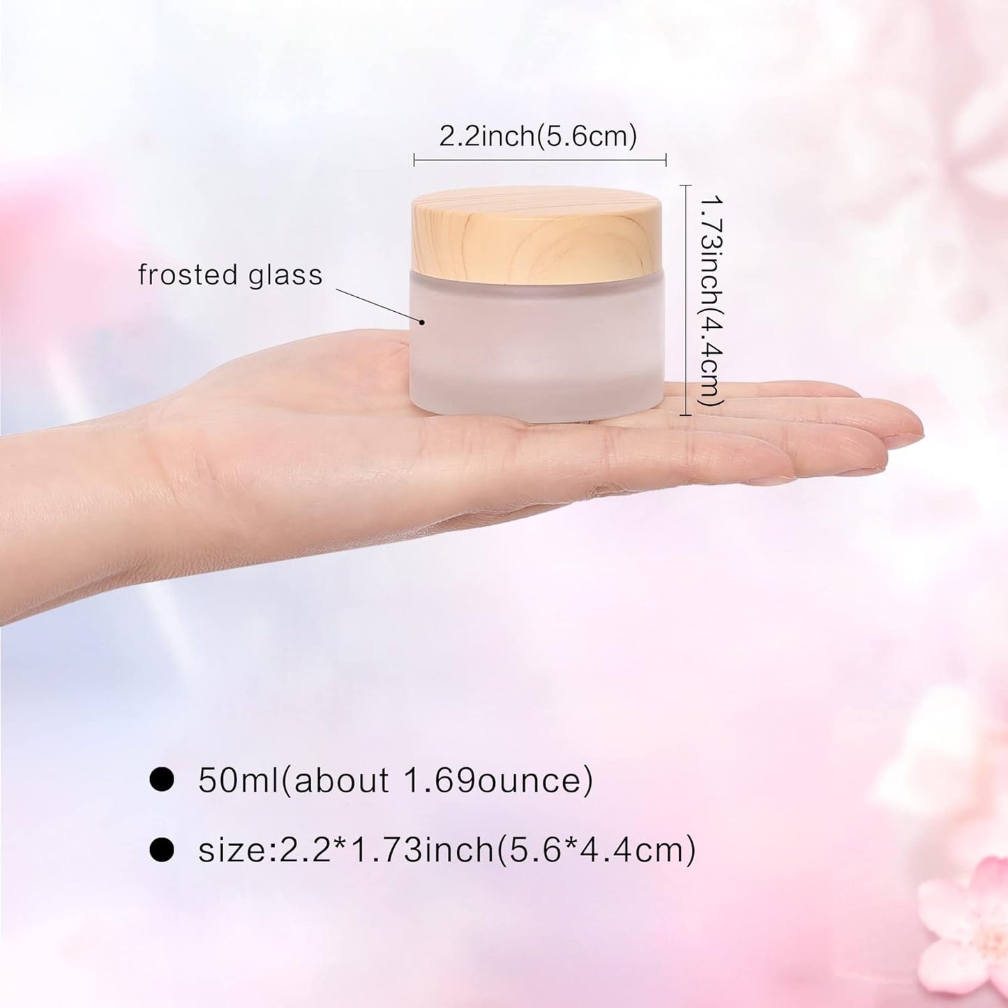 50 Gram/ml Glass Cosmetic Containers with lids，Round Frosted Cosmetic Jars with Leakproof lids,Small Empty Glass Sample Jars for Makeup Lip Scrub Balm Lotions Sample Eye Creams DIY (4 PACK 50ML)