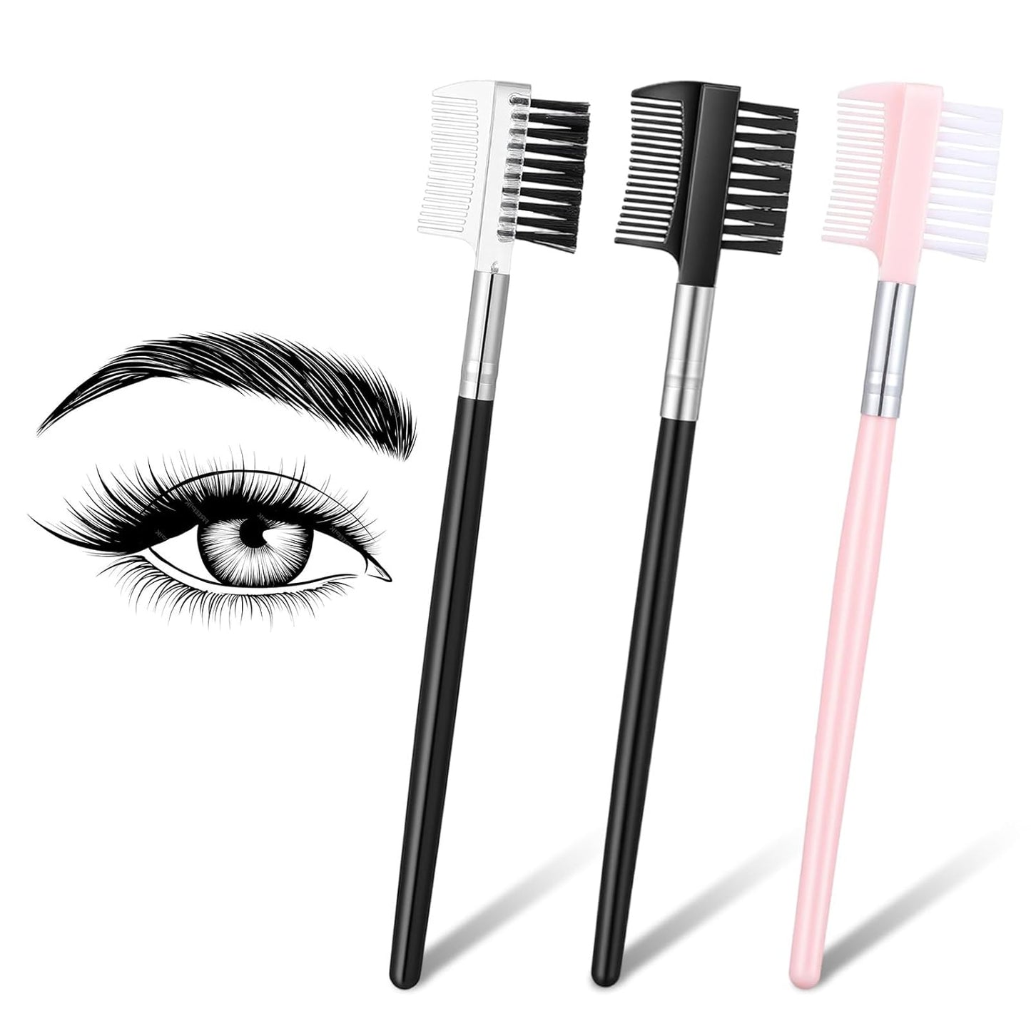 3pcs Eye Lash Brushes Separator, Eyebrow Comb for Women, Dual-Head Eyebrow Brush and Comb for Eliminating Mascara Clumps, Grooming Shaping Brow, Separating Lashes, Eyelashes Extension