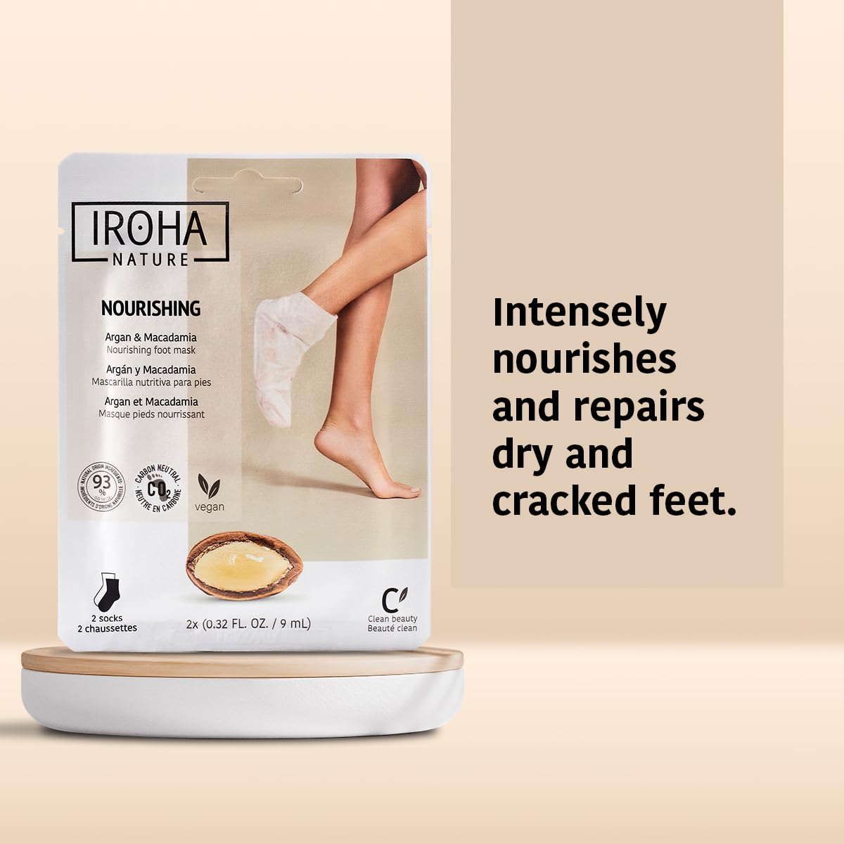 IROHA NATURE Nourishing Foot Mask Socks with Argan & Macadamia Oil | 4 Pairs | Intensive Treatment for Dry & Dehydrated Feet | Flash Effect | Natural & 100% Vegan