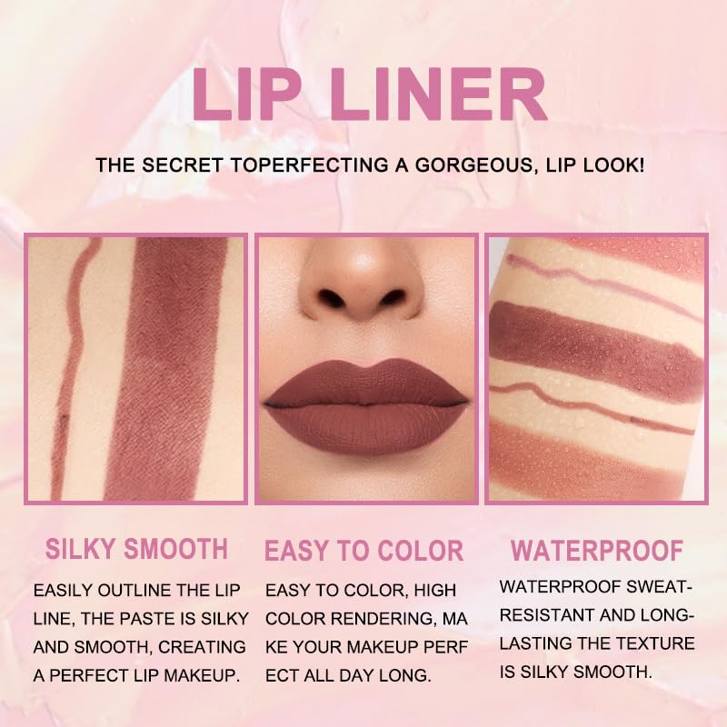 evpct 3Pcs Chestnut Nude Brown Matte Lip Liner and Lipstick Combo Set Kit for Women Antique Rose Magic Lipstick 24 Hours Original Lip Liner Makeup Stain Long Lasting Waterproof Smudge Proof labial