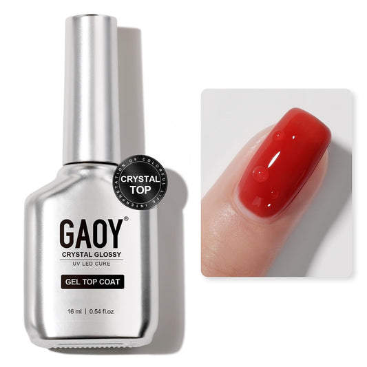 GAOY Crystal Glossy Gel Top Coat, 16ml No Wipe Clear Finish for Gel Nail Polish, High Gloss Varnish for Long Lasting UV Light Cure Nail Art DIY