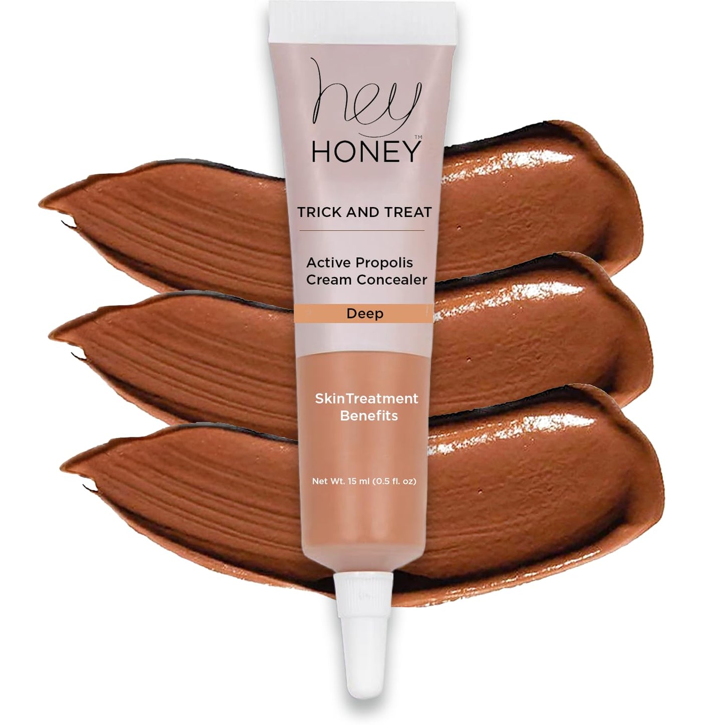 Hey Honey Skincare Trick & Treat Active Honey & Propolis Full Coverage Concealer | For Acne & Blemishes, Dark Spots, Around The Eye Dark Circles & Discoloration | Deep Tone | 0.5 Oz.