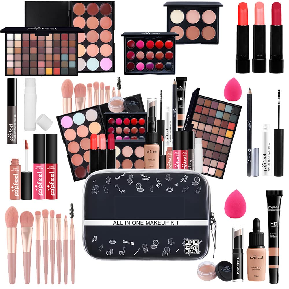 28 Pieces Makeup Kit for Women Full Kit, Eyeshadow Palette,Lip Gloss Set,Lipstick,Blush,Foundation,Concealer,Mascara,Eyebrow Pencil,Include Makeup Brush Set,Professional Makeup Kit for Teens