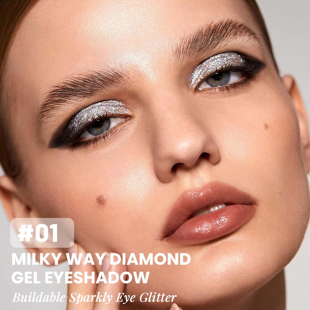 Monochrome Glitter Eyeshadow Palette,Single Silver White Gray Shimmer Eyeshadow,Long-Lasting Sheer Eye Makeup With A Sparkle Finish,Smooth Formula,Vegan & Cruelty-Free