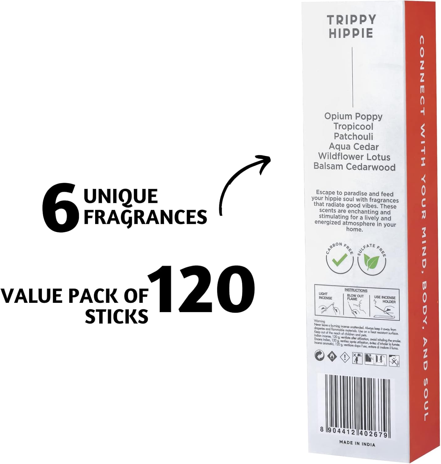 Folkulture Incense Sticks for Home | Set of 6 Variety Pack (120 Non Toxic Insence) | 45 Mins Burn Time | Balsam Cedarwood, Organic Insence-Sticks | Slow Burning Inscents-Stick for Relaxation