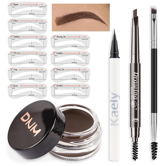 evpct Eyebrow Stencils Kit for Women Shaping, Eyebrow Shaper Makeup Kit, Eye Brow Stencil Shaper Tinting kits for Women, with Eyeliner, Eyebrows Pencil, Pomade, Brush and 10 Stencils, Kit04 DARK BROWN