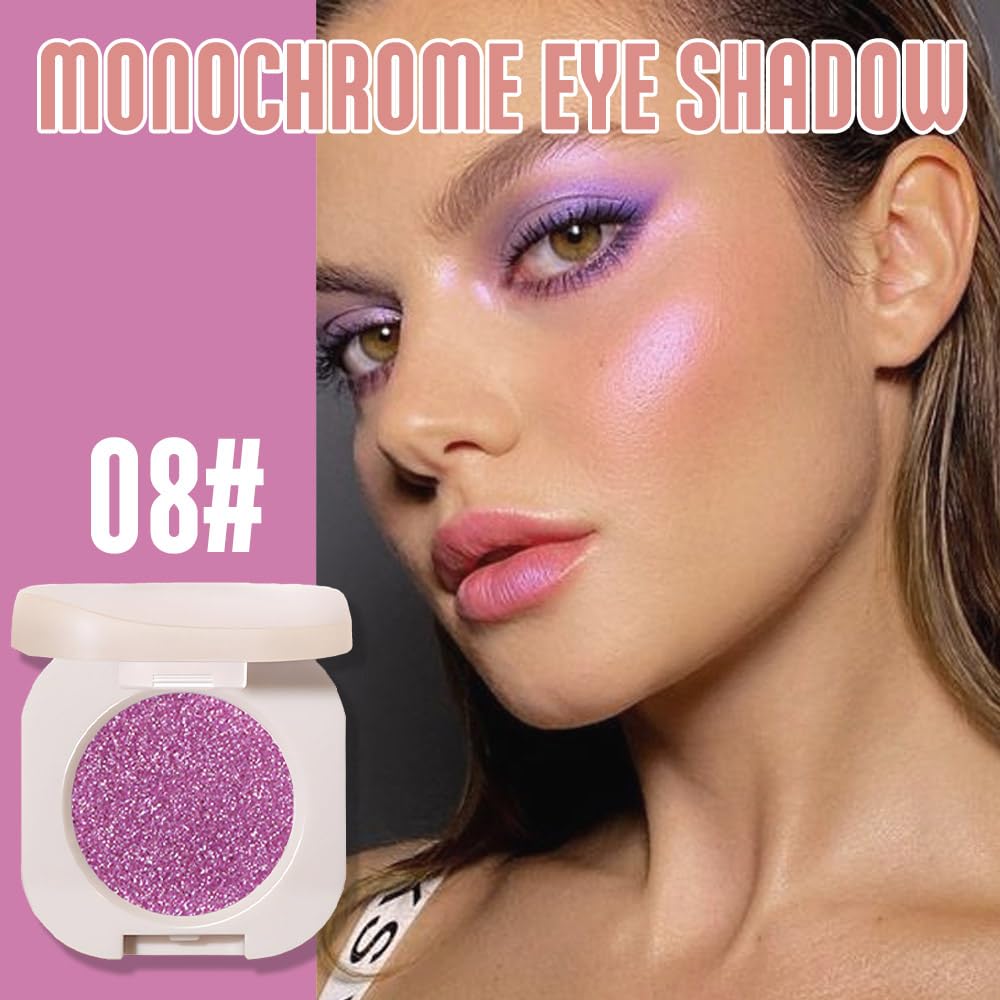 Glitter Eyeshadow Palette,Shimmer PinkPurple Eyeshadow Makeup,Violet Shiny Pressed Powder,Single Vegan Eyeshadow,Highly Pigmented Natural Eyeshadow Palette,Monochrome Long Lasting Glitter Eye Make 08#
