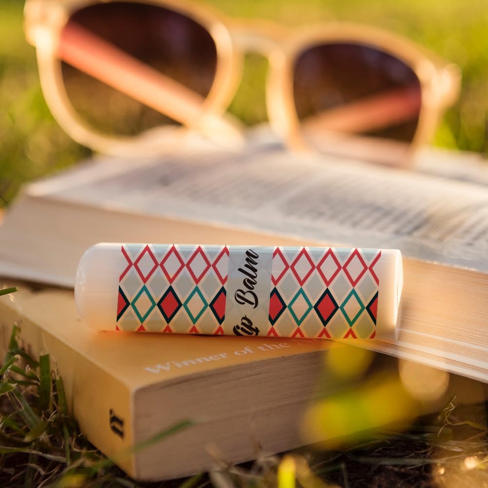 OLYCRAFT 100Pcs Self-Adhesive Lip Balm Tag Stickers 1.7x2.1 inch Waterproof Adhesive Label with Texture Pattern Rectangle Lipstick Tag Sticker for Lip Balm Container Tubes Lipstick Wrapping Decoration