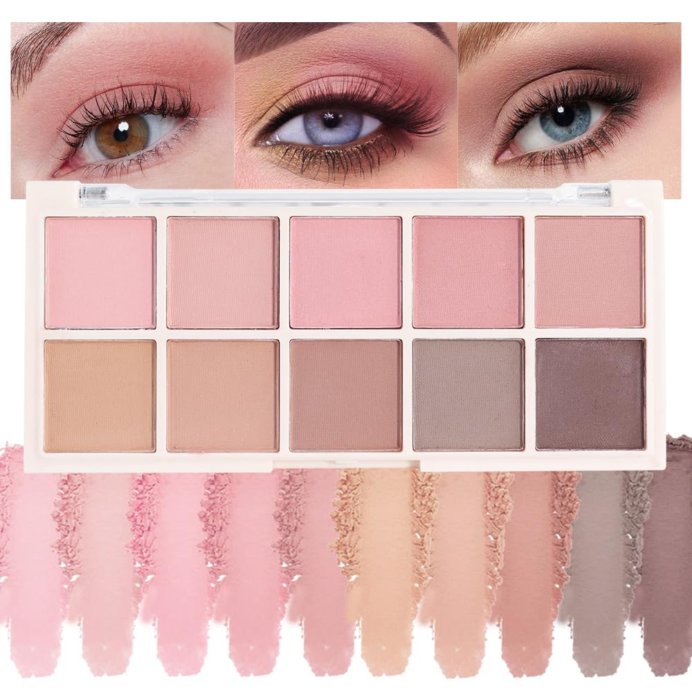 Ten Color Pink Brown Series Matte Eyeshadow Makeup Palette, High-Pigment Eye Shadow, Smooth & Blendable, Everyday Velvety Matte Finish Eye Makeup Looks Box, Vegan & Cruelty-Free, 0.35 Oz 04#