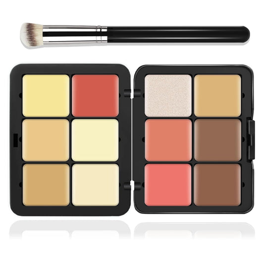 12 Colors Cream [Blush+Contour+Concealer+Highlighter] Makeup Palette for Cheeks - Multi-functional Makeup Palette with Brush, Natural Matte Long Wearing, Waterproof Face Makeup Palette (#05)