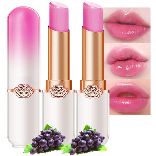 evpct 2Pcs Grape Tinted Lip Balms PH Lip Color Changing Lipstick Balm Stain Gift Set Queen for Women Girls Korean Mood Long Lasting Color Change Light Pink Lipstick Lip Tint Makeup Lip Plumper Gloss