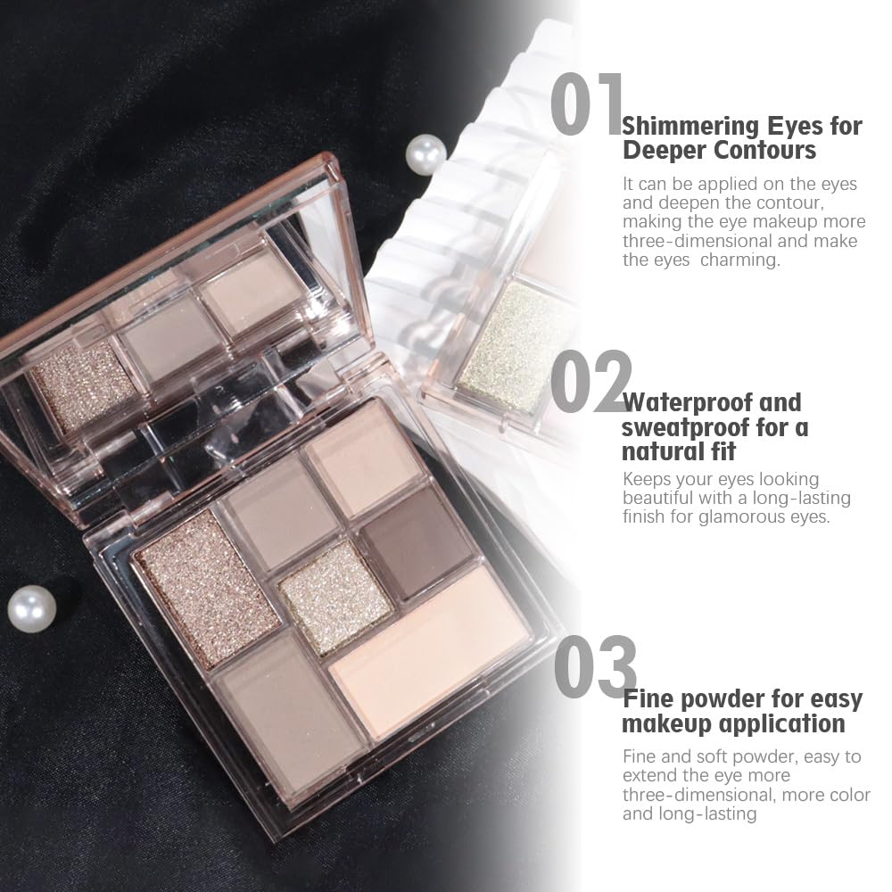 Nude Brown 7Colors Eyeshadow Makeup Palette with Mirror,Natural Neutral Eye Shadow Palettes for Older Women,Long Lasting Naturing-Looking,Lightweight,Waterproof,Eye Makeup Kit Travel Size,Vegan