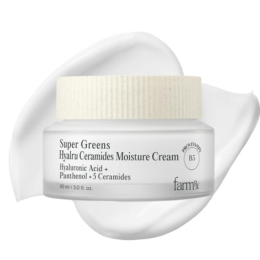 Farm Rx Super Greens Hyalru Ceramides Moisture Cream (3fl oz) - Rich Moisturizer, Strengthen Moisture Barrier, Deep Hydration. Korean Skin Care. Hyaluronic Acid, Panthenol, Vegan.