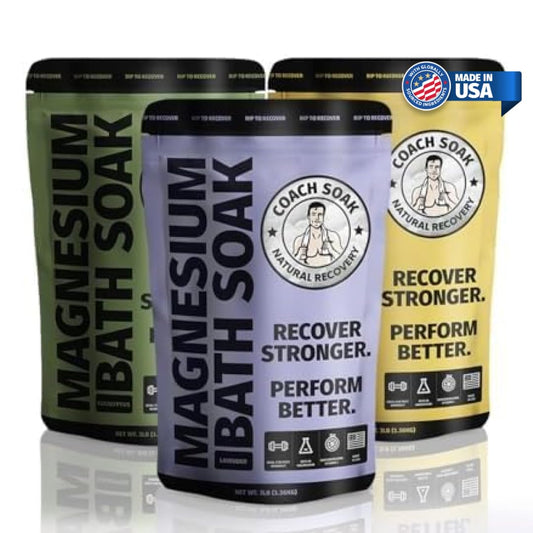 3 Pack Bundle: Coach Soak Recovery Bath Soak, Epsom Salt Bulk, Bath Salts Bulk, 3 Pack Bundle, Total of 9 Pounds (Eucalyptus, Lavender, Citrus)