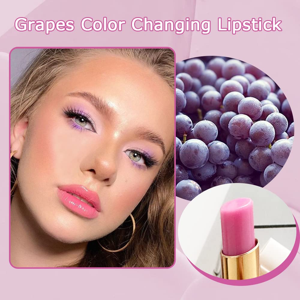 evpct 2Pcs Grape Tinted Lip Balms PH Lip Color Changing Lipstick Balm Stain Gift Set Queen for Women Girls Korean Mood Long Lasting Color Change Light Pink Lipstick Lip Tint Makeup Lip Plumper Gloss