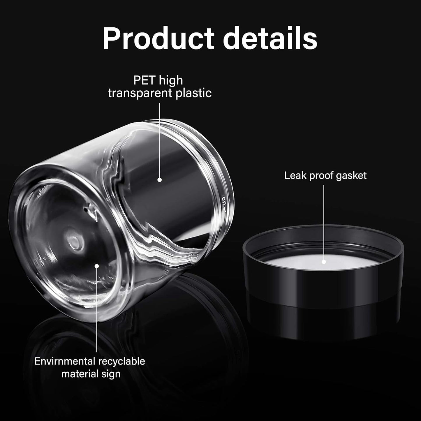24 Pieces Empty Clear Plastic Jars with Lids Round Storage Containers Wide-Mouth for Beauty Product Cosmetic Cream Lotion Liquid Butter Craft and Food (Black Lid, 8 oz)