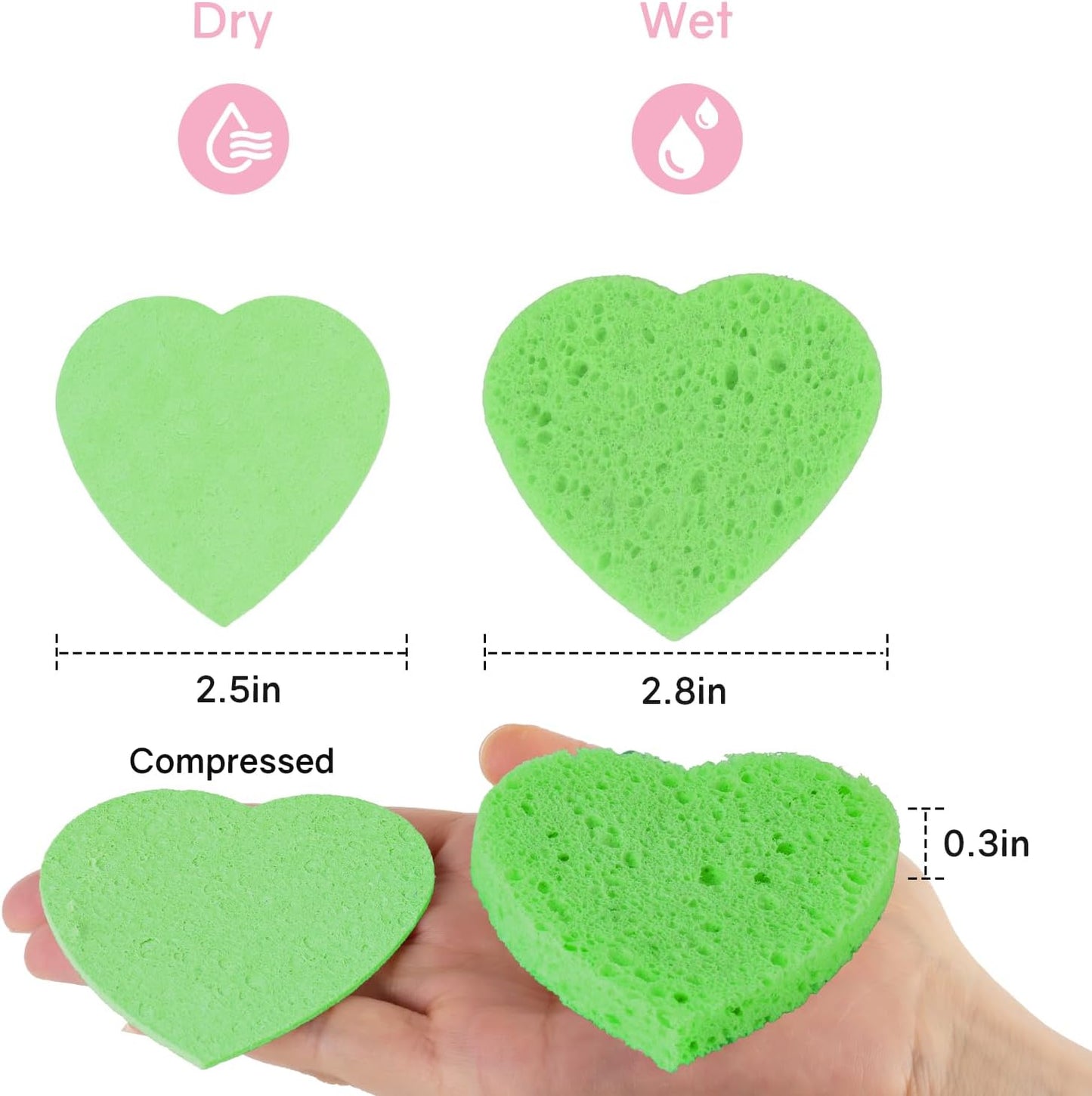 50-Count Heart Shape Compressed Facial Sponges,100% Natural Cellulose Face Sponge Spa Sponges for Removing Dead Skin, Dirt and Makeup((Multicolor)