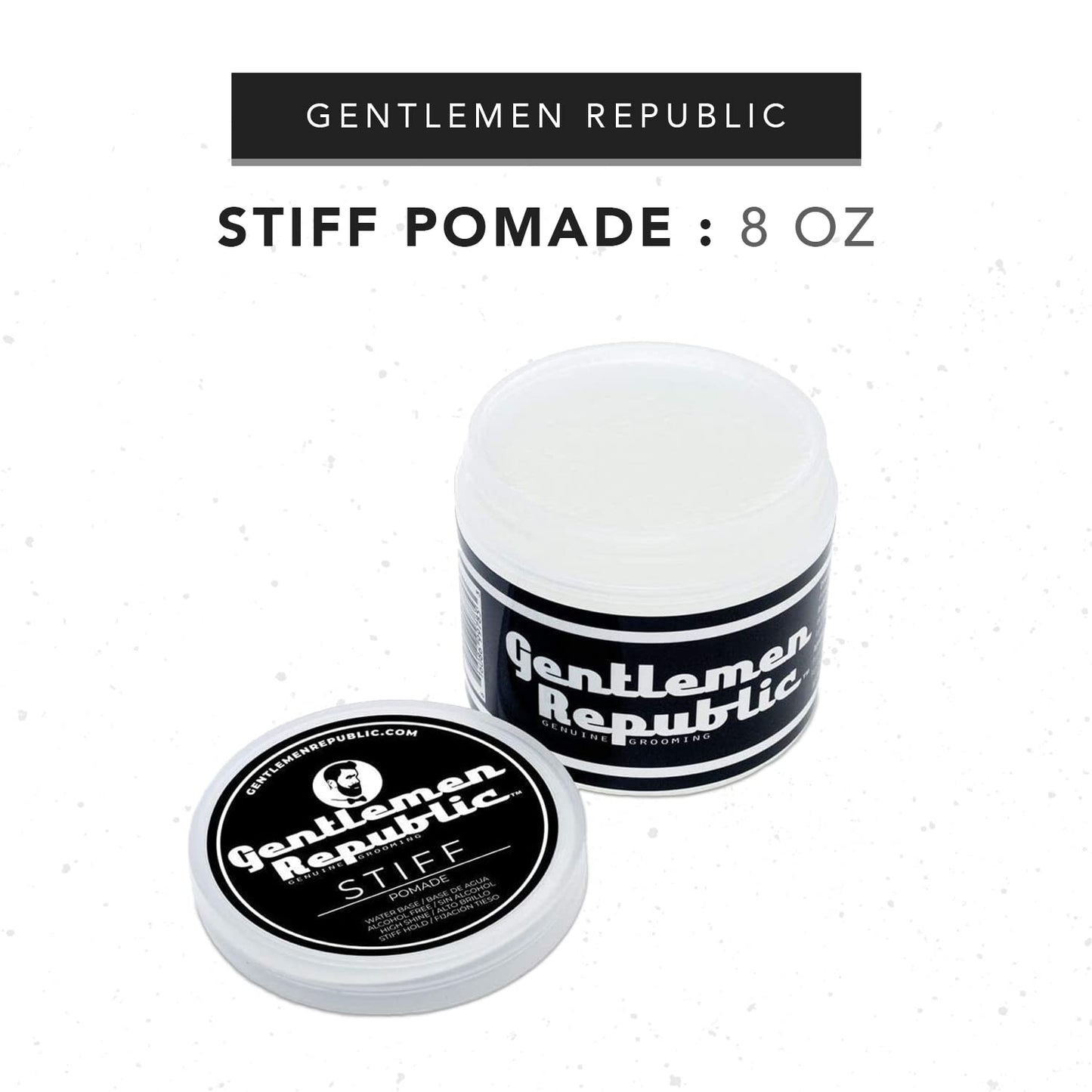 Gentlemen Republic 8oz Stiff Hair Pomade - Lightweight All-Day Hold with High Shine Finish, Alcohol-Free and Paraben-Free Formula, Suitable for Thick Hair