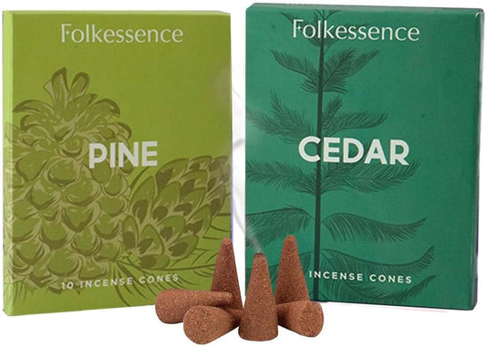 Folkulture Incense Cones for Waterfall | 20 Pc Incense Cone Scented | 2 Fragrance Cone-Insenses - Pine & Cedar | Natural, Non Toxic | Pine & Cedar Inscents-Cones | Relaxing, Meditation, Spiritual
