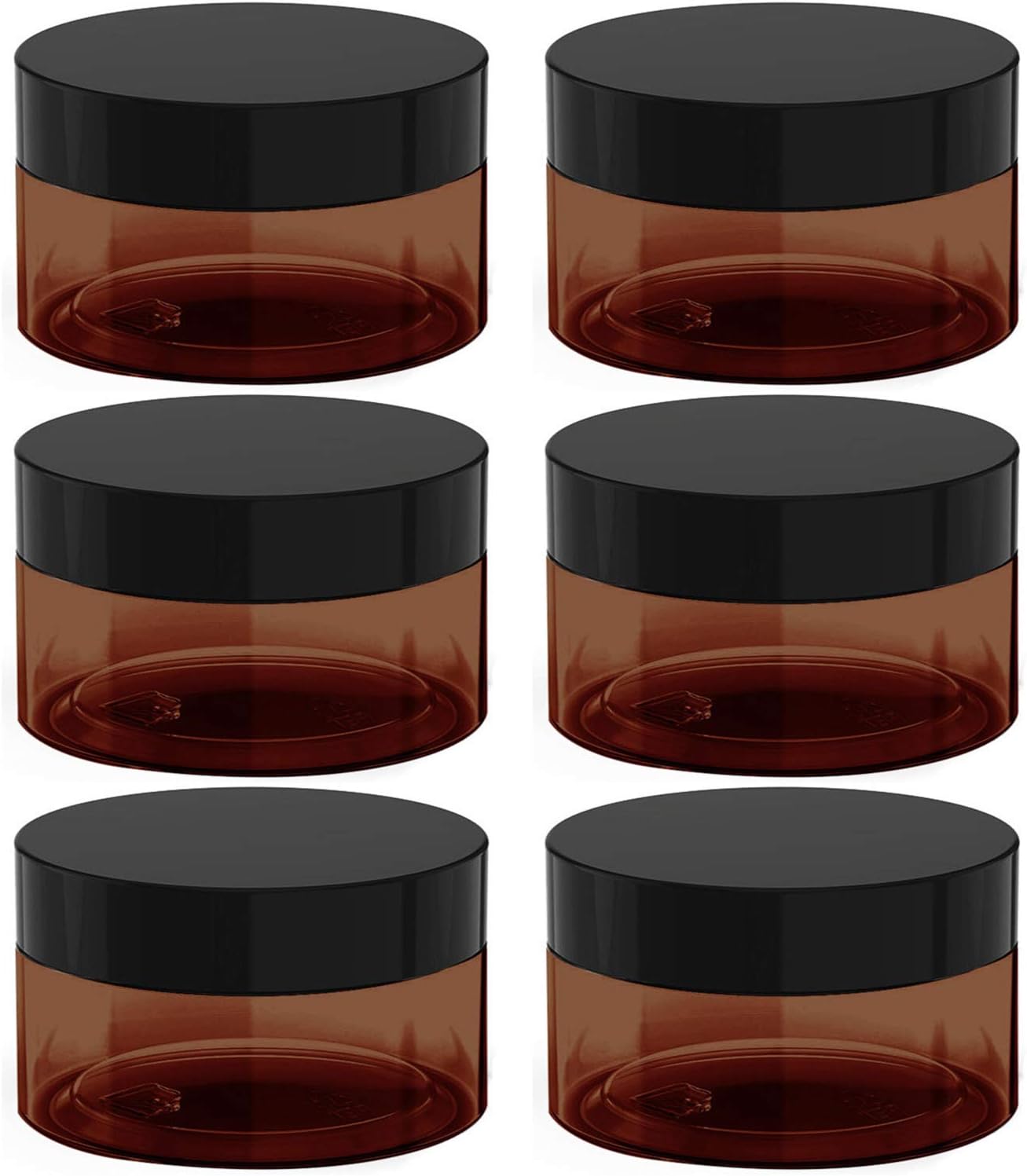 8 oz Amber Plastic Cosmetic Jars Leak Proof Container with Black Lid for Cream, Lotion, Powder, ointment, Beauty Products etc, 6 Pcs.