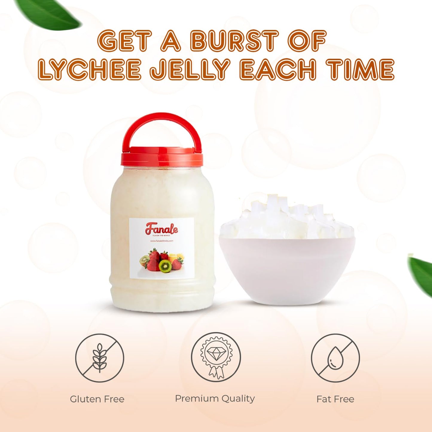 Fanale Coconut Jelly Topping nata de coco for Bubble Tea 8.3 lb | Lychee Jelly | for Boba Tea, Smoothies, Slushes, Desserts | 8.3lb | JEL005