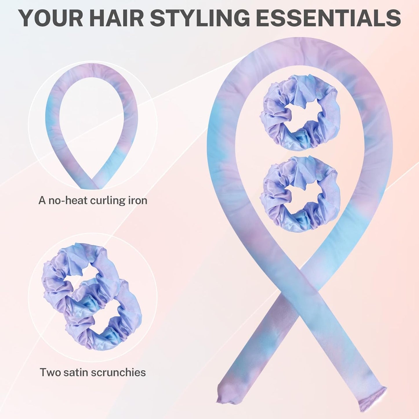 Satin Heatless Curling Set,Overnight Curls Hair Rollers with Hair Scrunchies,Sleep-Friendly Damage-Free Curlers for Soft Natural Waves (Galaxy)