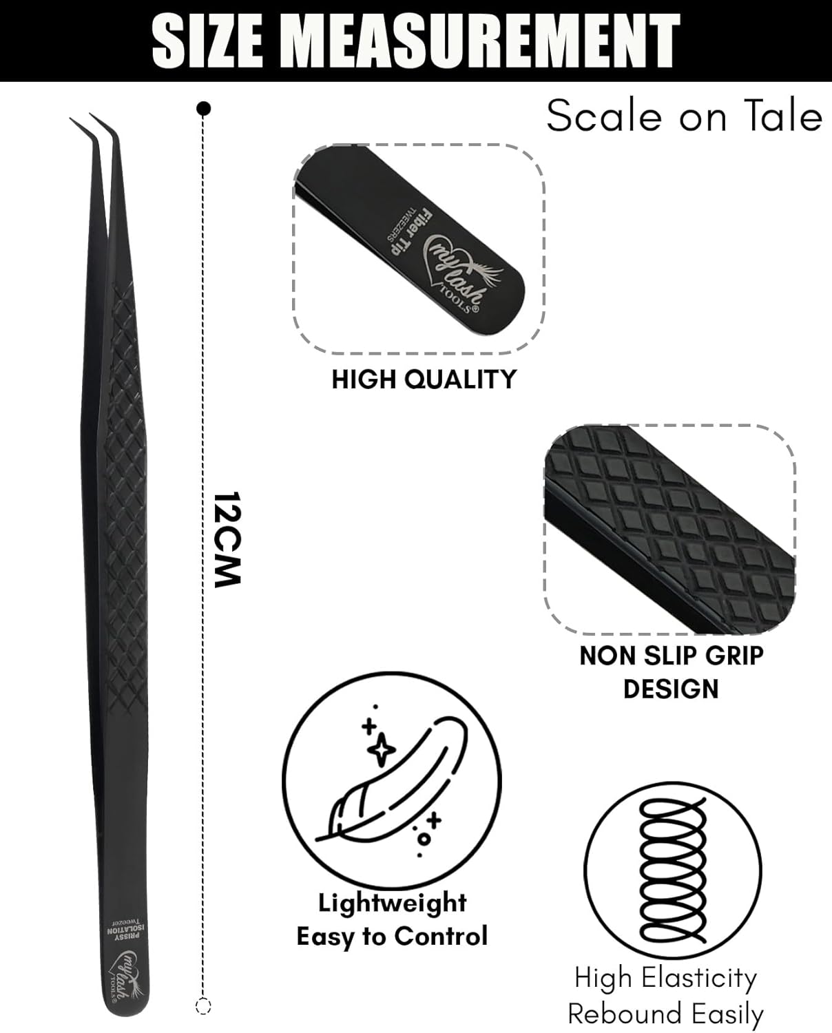 Isolation Tweezer for Eyelash Extensions – 14cm Curved Degree, Japanese Stainless Steel, Best for Individual Isolation & Classic Lashes, Eyelash Twisers (Black)