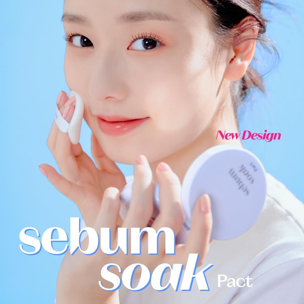 ETUDE Sebum Soak Pact (23AD) | Facial Oil Control and Soft Skin with This Mineral Powder That Absorbs Sebum for a Matte Face | K-Beauty