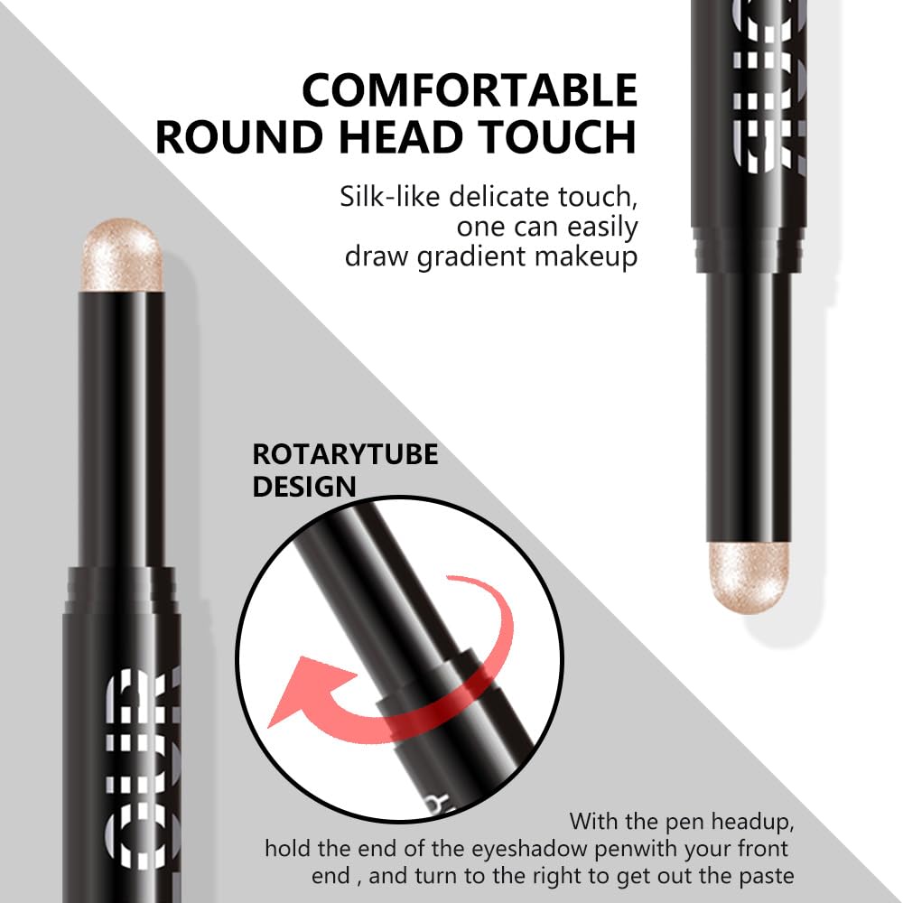 Beige Shimmer Cream Eye Shadow Stick Makeup for Women, Bright Nude Shimmer Matte Eye Shadow Brightener Stick for Eyes, Waterproof Eyeshadow Pencil Applicator Blendable for Eye Highlight 10