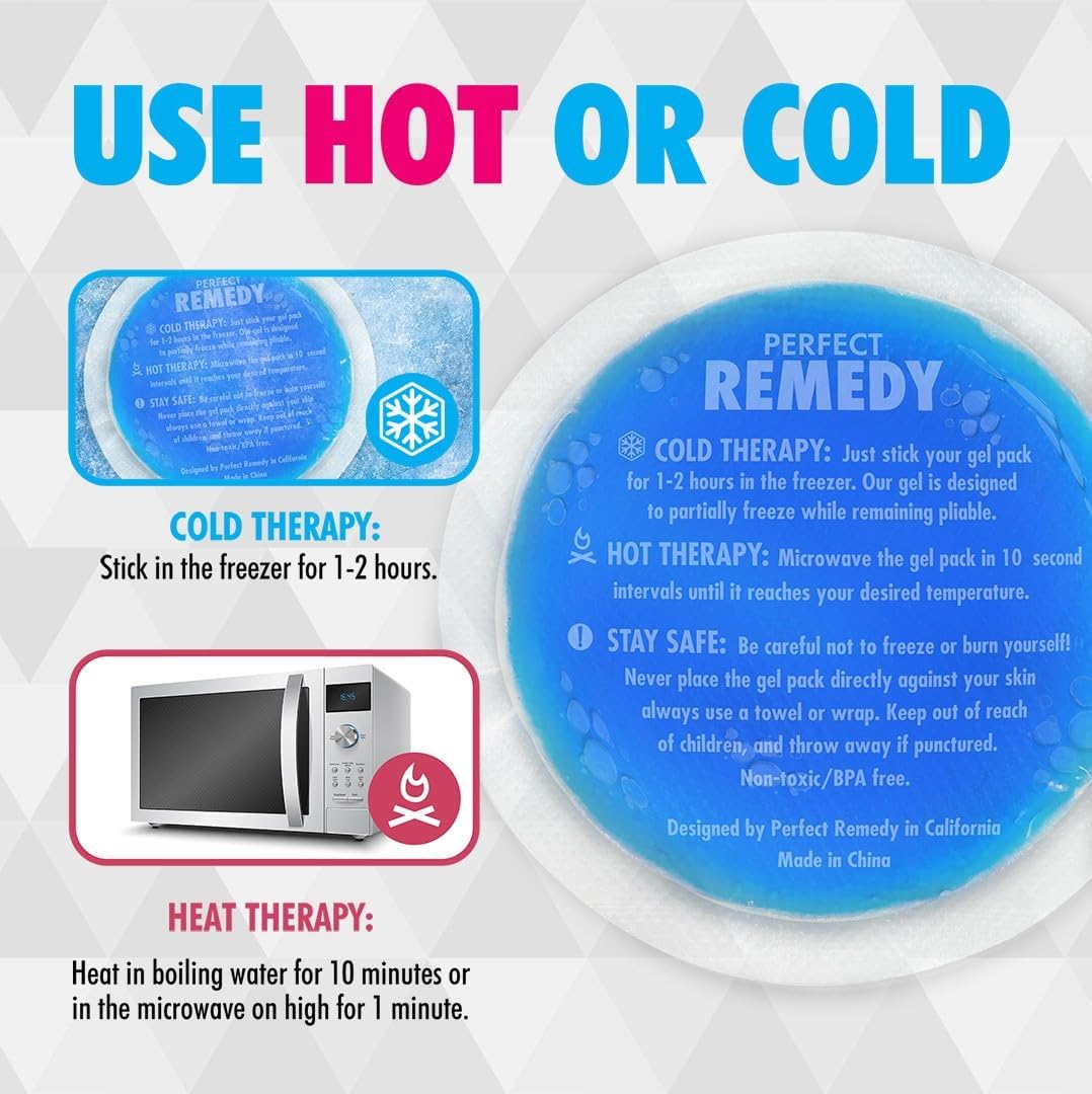 Perfect Remedy Round Gel Ice Pack, Hot & Cold Compress Reusable Injury Ice Pack Aid for Pain condition, Soothing Soft Gel for Soreness & Muscle Strain Support, Hot Water Bottle Alternative (5Pk, Blue)