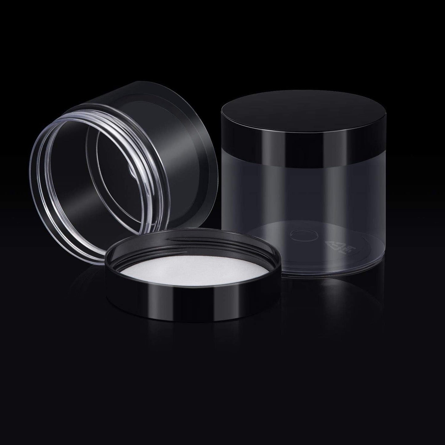 SATINIOR 24 Pieces Empty Clear Plastic Jars with Lids Round Storage Containers Wide-Mouth for Beauty Product Cosmetic Cream Lotion Liquid Butter Craft and Food (Black Lid, 6 oz)