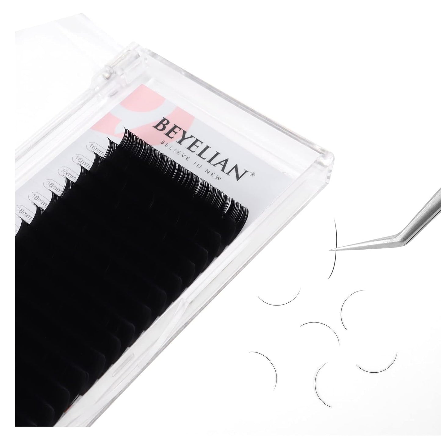BEYELIAN Flat Eyelash Extension, Ellipse Lash Extensions 0.20 D Curl 16mm 16 Rows Matte Black Eyelash Extension Supplies Classic Lash Extensions Individual Eyelashes Salon Use